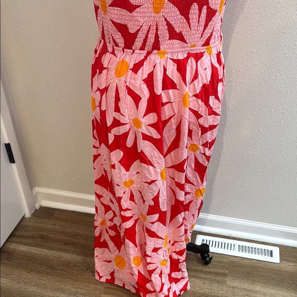 Red and Orange Sleeveless Maxi Sundress with Square Neck - Picture 8 of 9